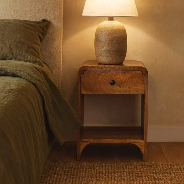 Wyld Haus Paris Mango Wood Nightstand with Drawer and Open Shelf in Brown, W/D/H: 40 x 30 x 30 cm – 1