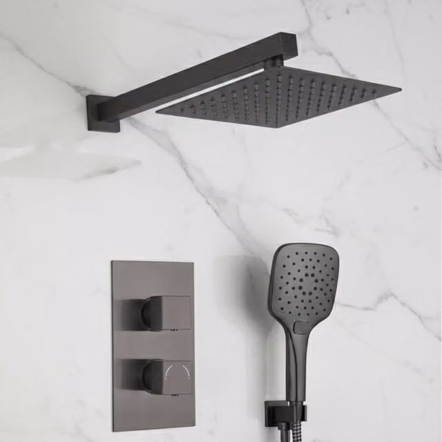 Bathroom Kingdom Avon Gunmetal Thermostatic Shower Set with 250mm Rain Head and Hand Shower in Grey