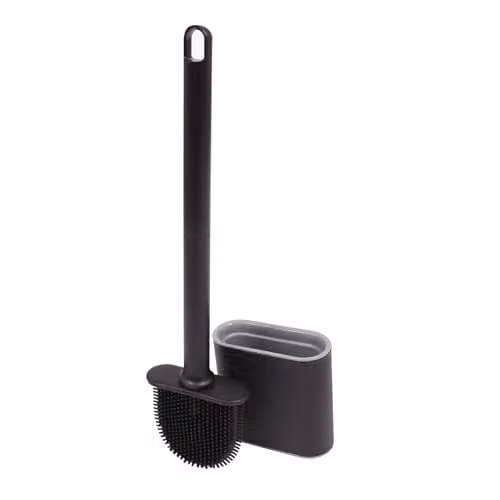 Harbour Housewares Wall-Mounted Silicone Toilet Brush and Holder Set in Black