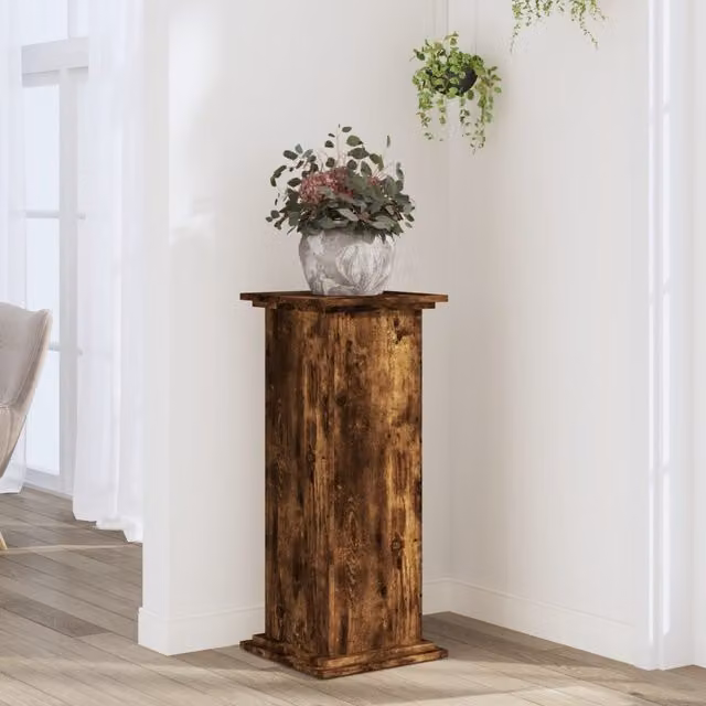 Berkfield Home Modern Plant Stand in Smoked Oak Brown, W/D/H: 33 x 33 x 80 cm
