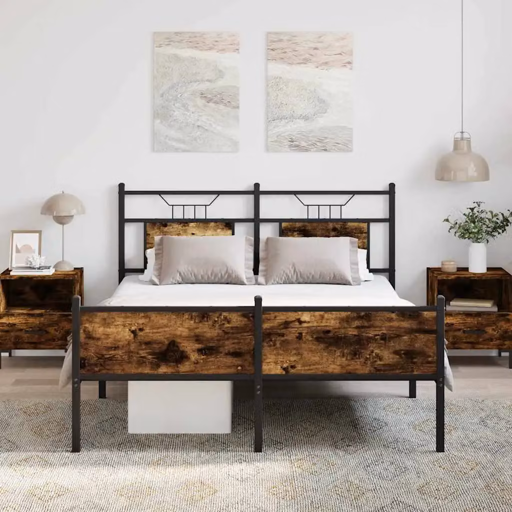 Berkfield Home Smoked Oak Bed Frame in Brown, Engineered Wood, W/D/H: 140 x 200 cm – 2