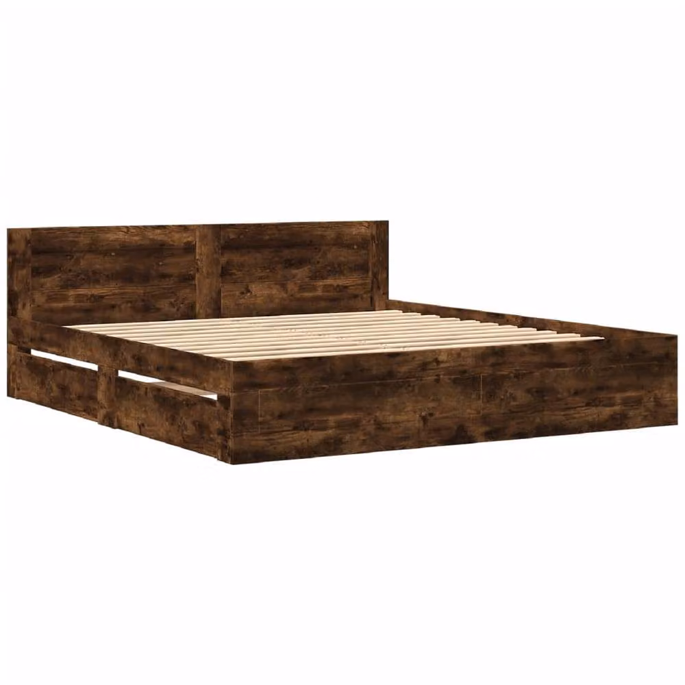 Berkfield Home Bed Frame with Headboard and Drawers in Smoked Oak Brown, W/D/H: 200 x 200 x 36 cm – 3