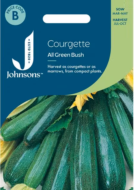 Johnsons Seeds All Green Bush Courgette Vegetable Seeds