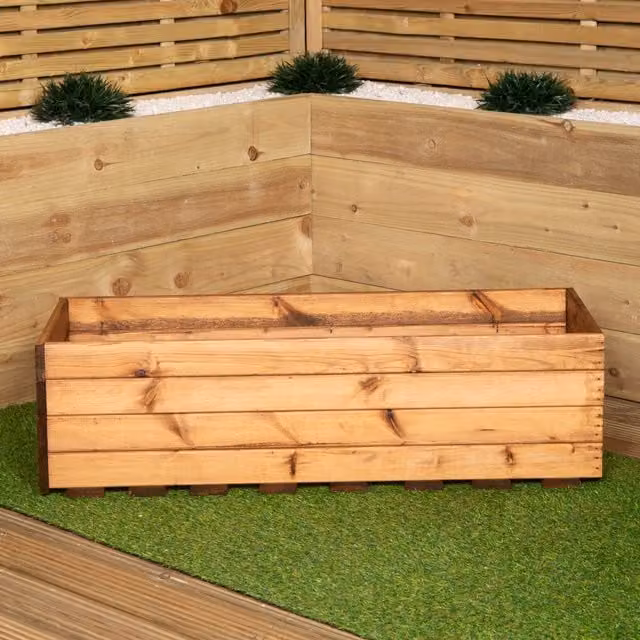 Samuel ALEXANDER Handmade Rustic Brown Wooden Garden Trough Flower Bed Planter, Width: 39 cm, Length: 102 cm