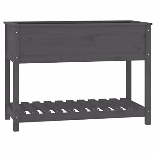 vidaXL Grey Pine Wood Planter with Shelf W/D/H: 111.5 x 54 x 81 cm – 1