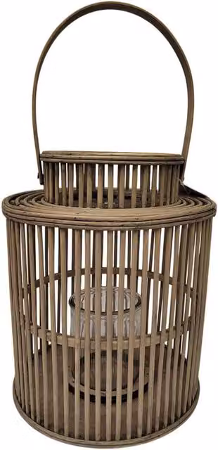 Hill Interiors Brown Wicker and Glass Cylinder Tabletop Lantern, H 26 cm x W 26 cm x D 26 cm