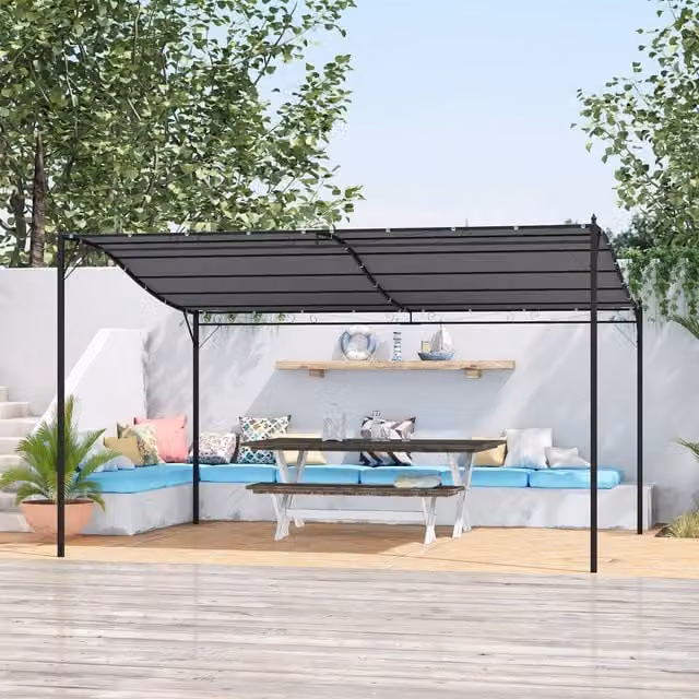 Outsunny Grey Metal Wall-Mounted Lean-to Pent Canopy Gazebo