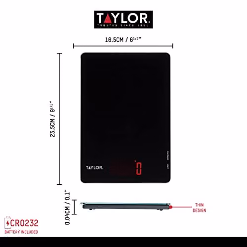 Taylor Digital Kitchen Scales with Tare Function and Unit Conversion, Black Glass, 5 kg Capacity – 3