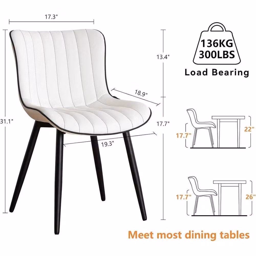 KORVIXA Set of 2 White Faux Leather High Back Dining Chairs with Metal Legs – 2