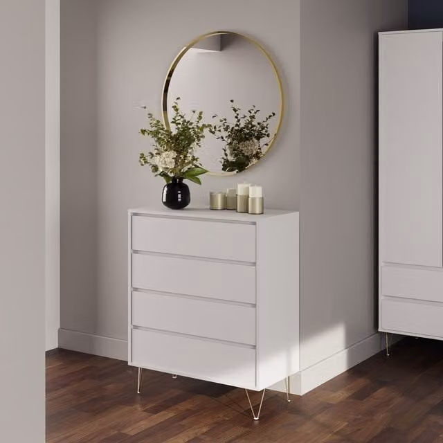 Timber Art Design Monaco 4 Drawer Chest in White and Gold – 1