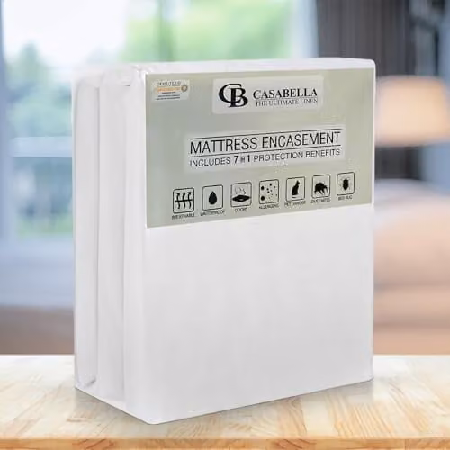 Casabella White Zippered Waterproof King Size Mattress Protector, Anti-Allergy and Mite-Proof, W/D/H: 153 x 200 x 30 cm – 1