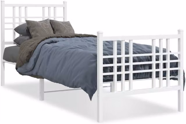 Berkfield Home Metal Bed Frame with Footboard, White, W: 80 cm, L: 200 cm