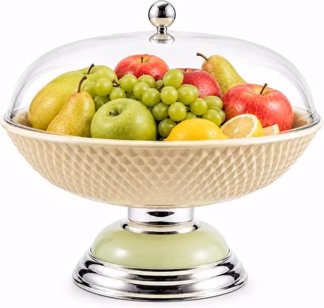 Kelvenix Clear Fruit Bowl with Lid and Removable Drain Tray in Beige and Transparent