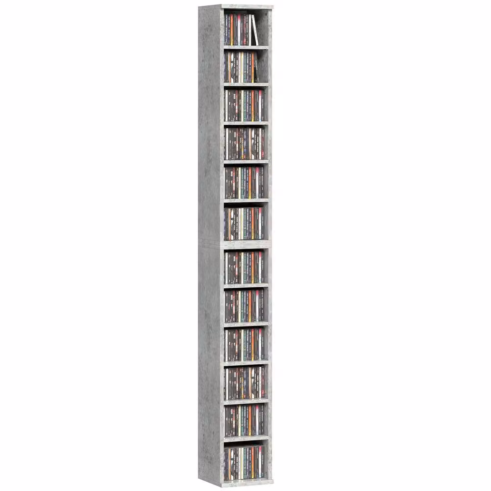 HOMCOM Set of 2 Mid Grey CD and DVD Storage Units with Adjustable Shelves – 2
