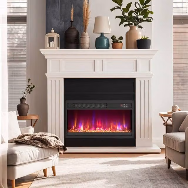 Costway 23 inch Recessed Electric Fireplace Insert 1500W Heater with Remote and Timer in Black