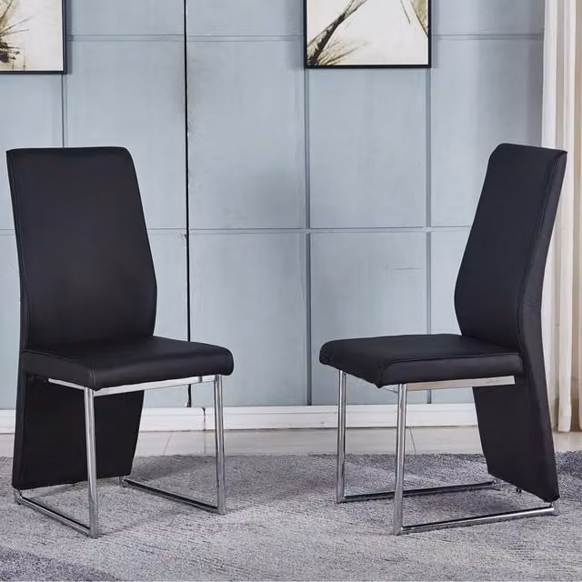 Modernique Angela Black Faux Leather Dining Chairs, Set of 4