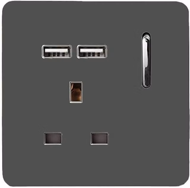 Trendi 1 Gang 13 Amp 2x2.1mA USB Switched Flush Socket in Anthracite Grey