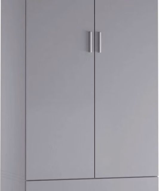 Kelvenix Grey Wooden Compact Wardrobe with 2 Doors and 2 Drawers, H 180 x W 60 x D 46.5 cm