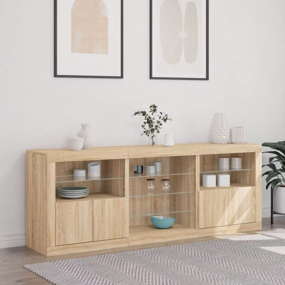 Berkfield Home Modern Sideboard with Integrated LED Lights in Sonoma Oak, Light Brown, W: 181.5 cm, D: 37 cm, H: 67 cm – 3
