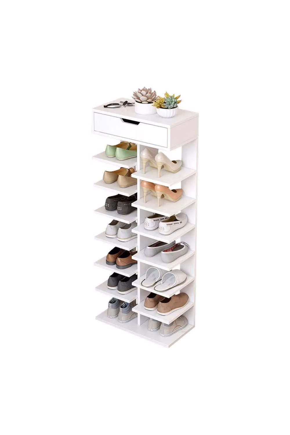 H&O Direct 8-Tier Freestanding Household Shoe Rack in White – 3