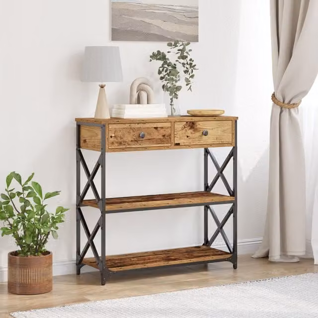 Berkfield Home Industrial Console Table in Brown, W/D/H: 75 x 28 x 75 cm – 1