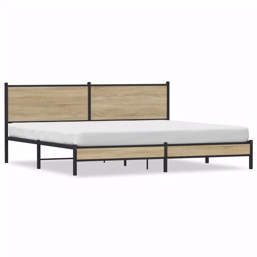 Berkfield Home Metal Bed Frame in Sonoma Oak Brown, 200 x 200 cm – 2