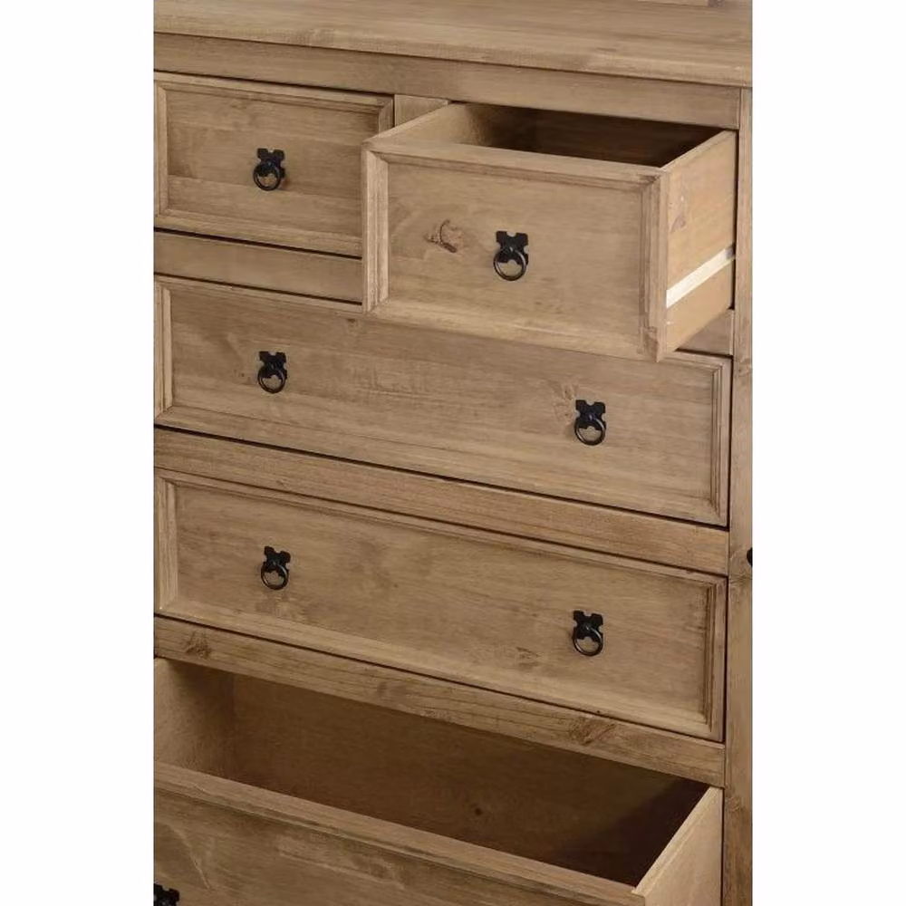 FORGEVIO Large Mexican Solid Wood Pine Chest of Drawers in Natural Brown Waxed Finish – 2