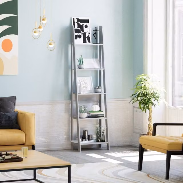 Vida Designs Bristol 5 Tier Ladder Bookcase in Grey
