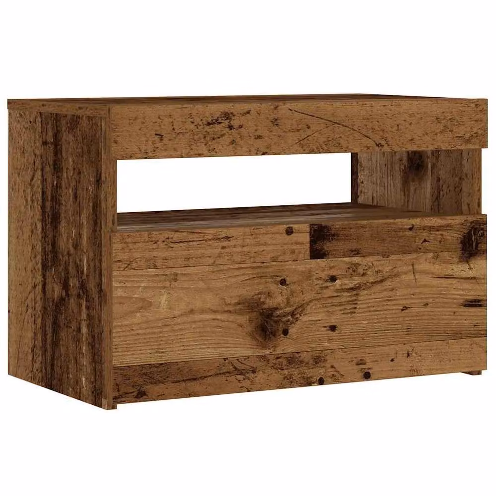 Berkfield Home Elegant Bedside Cabinet with Integrated LED Lights in Brown Old Wood, W/D/H: 60 x 35 x 40 cm – 3