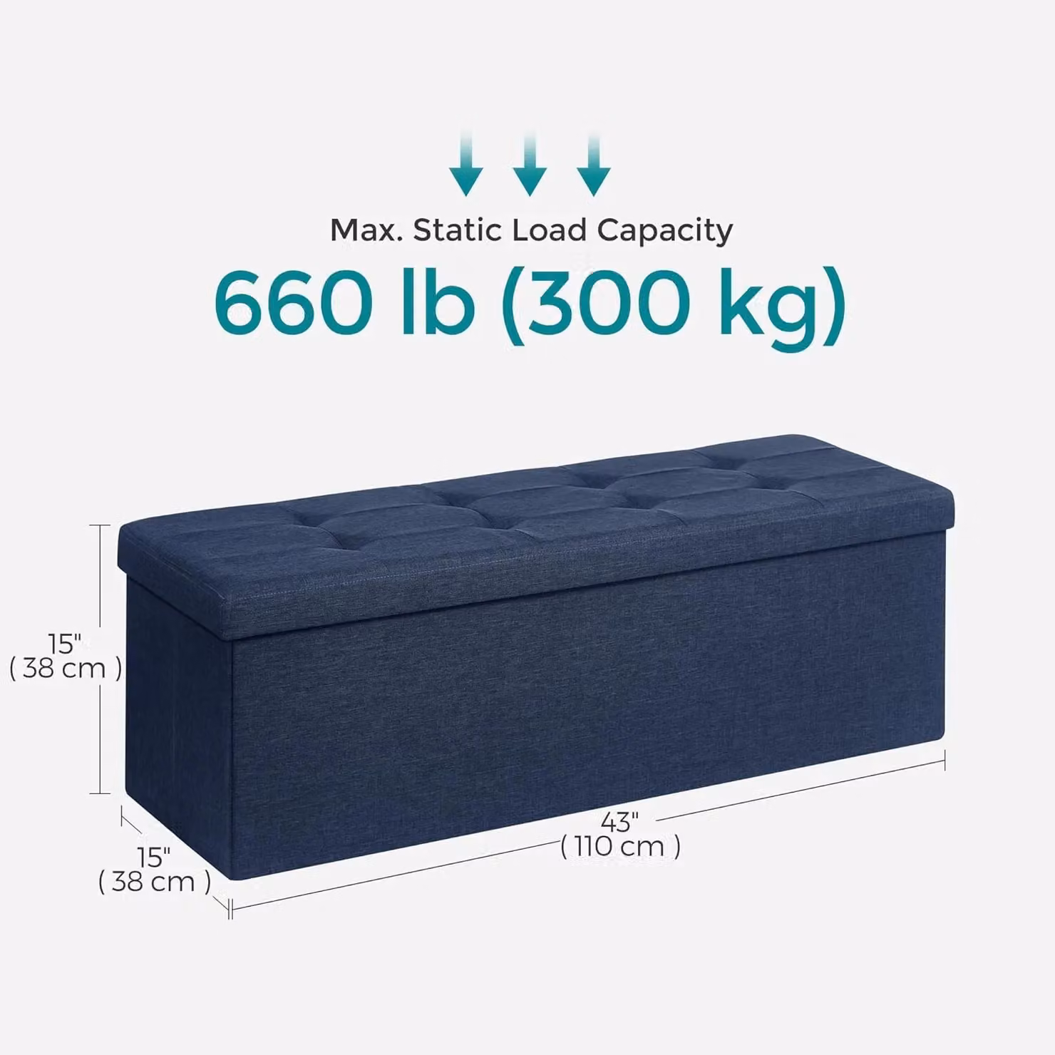 SONGMICS Large Storage Ottoman Bench and Folding Foot Rest in Midnight Blue – 3