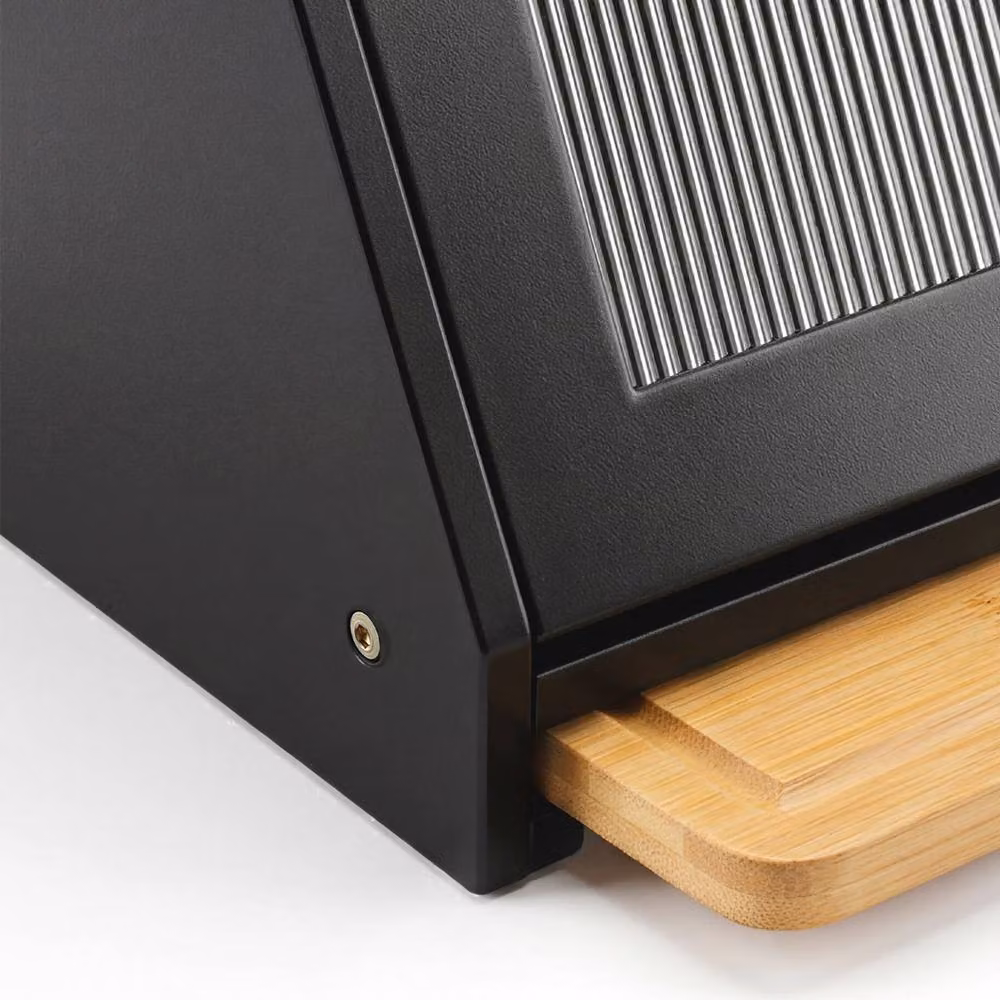 Toque 2-Tier Bamboo Bread Box and Storage Holder with Cutting Board Lid, Black – 6