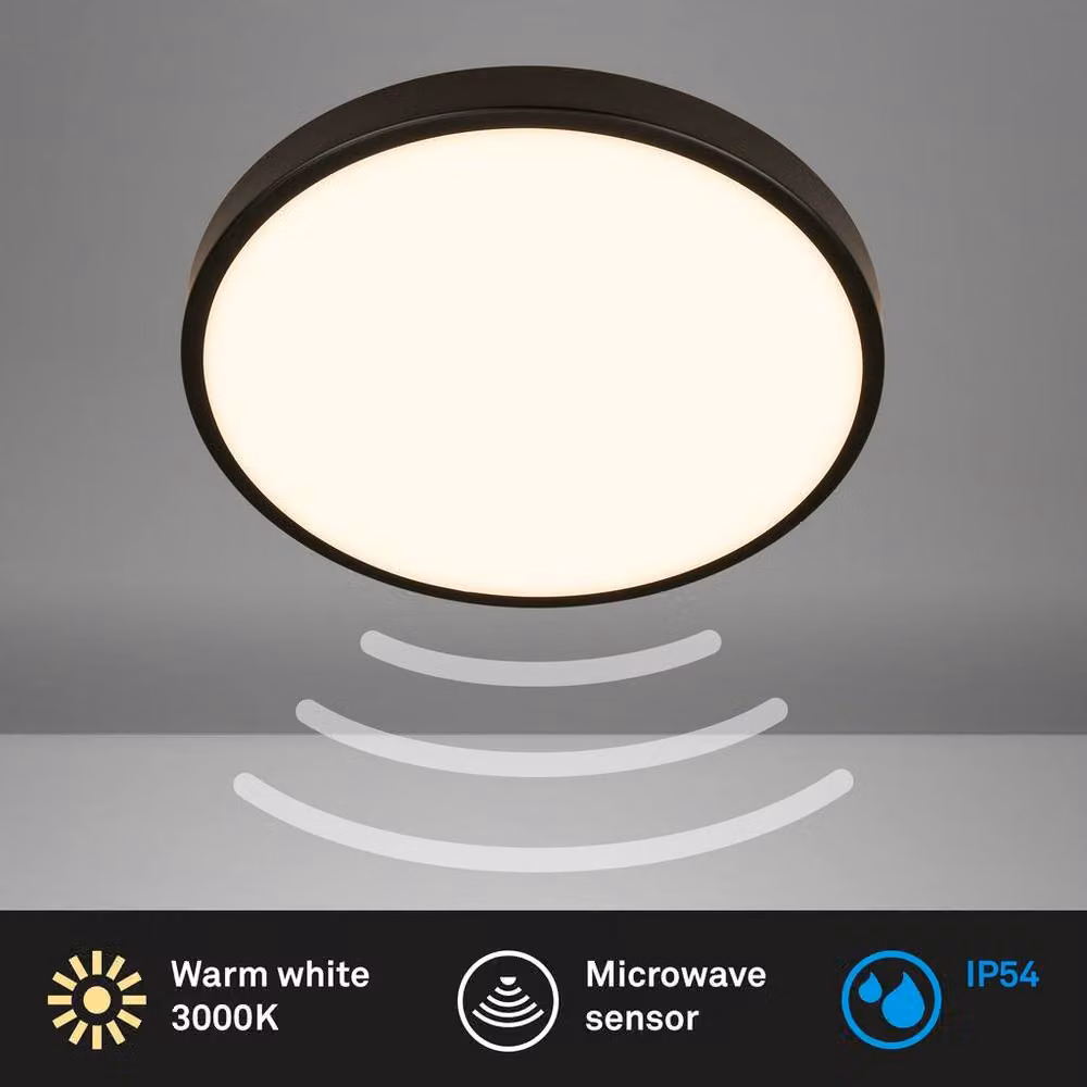 Briloner Black LED Ceiling Light with Motion Sensor and Warm White Light, IP54, W/D/H: 29 x 29 x 7.5 cm – 2