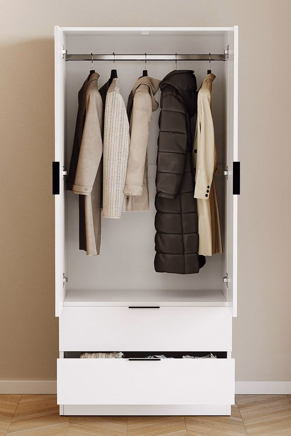 Vida Designs Trega White 2 Door 2 Drawer Wardrobe with Hanging Rail and Internal Shelves – 3