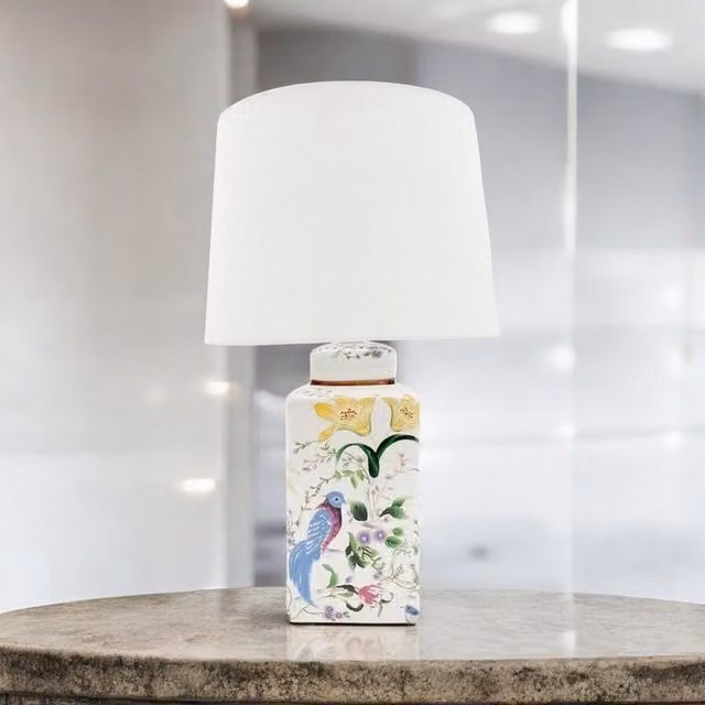 Minster Ceramic Table Lamp and Shade in White, W36 x D30 x H41 cm