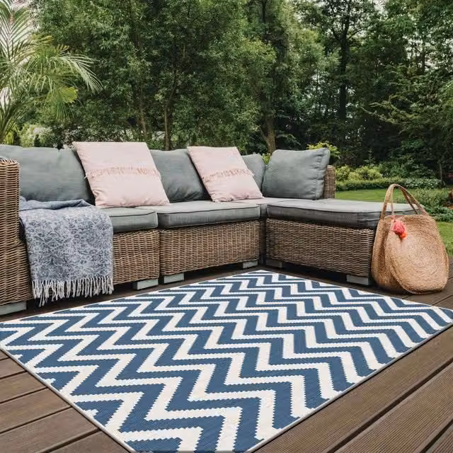 THE RUGS Reversible Duo Weave Outdoor Rug in Blue Zigzag Geometric Design, W: 160 cm, D: 230 cm – 1