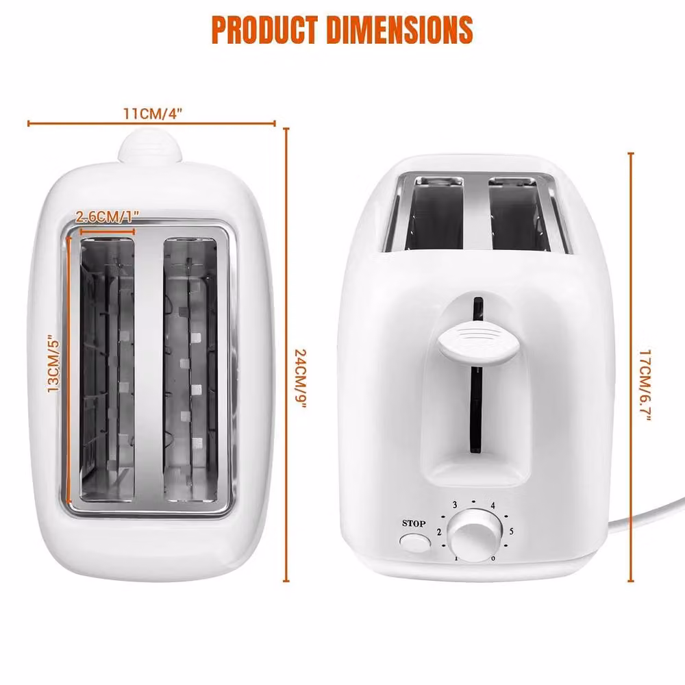 VOGREX 2 Slice 750W Toaster with Cool Touch, Variable Browning and Defrost Functions in White – 2