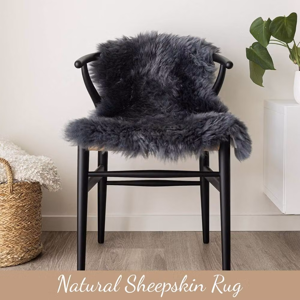 Infinity Leather Natural Wool Single Sheepskin Rug in Dark Grey, W: 90 cm, D: 60 cm – 4