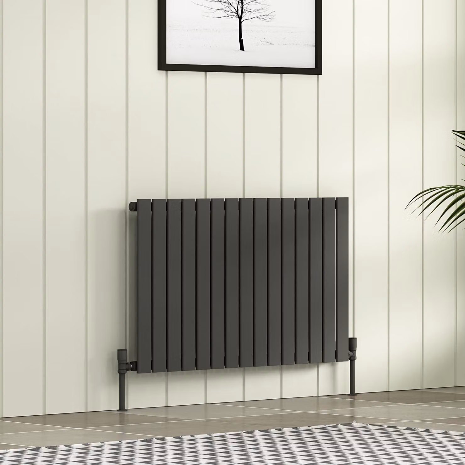 Aurexa Anthracite Single Flat Panel Horizontal Designer Steel Radiator W: 102.0 cm, H: 60.0 cm