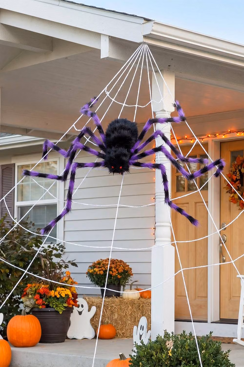 Living and Home Halloween Giant Spider and Web Hanging Decorations in Black, Purple, White and Red – 2