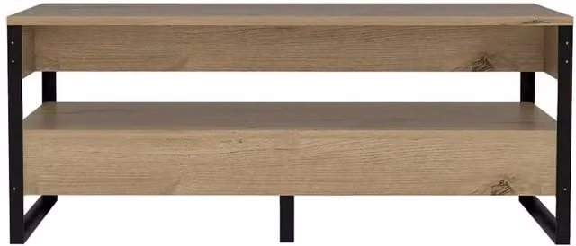 FORGEVIO Industrial Coffee Table with Brown Pine Top and Black Metal Frame