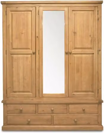 Archers Langdale Large Triple Mirrored Wardrobe in Rustic Brown Pine Wood with 3 Doors and 5 Drawers