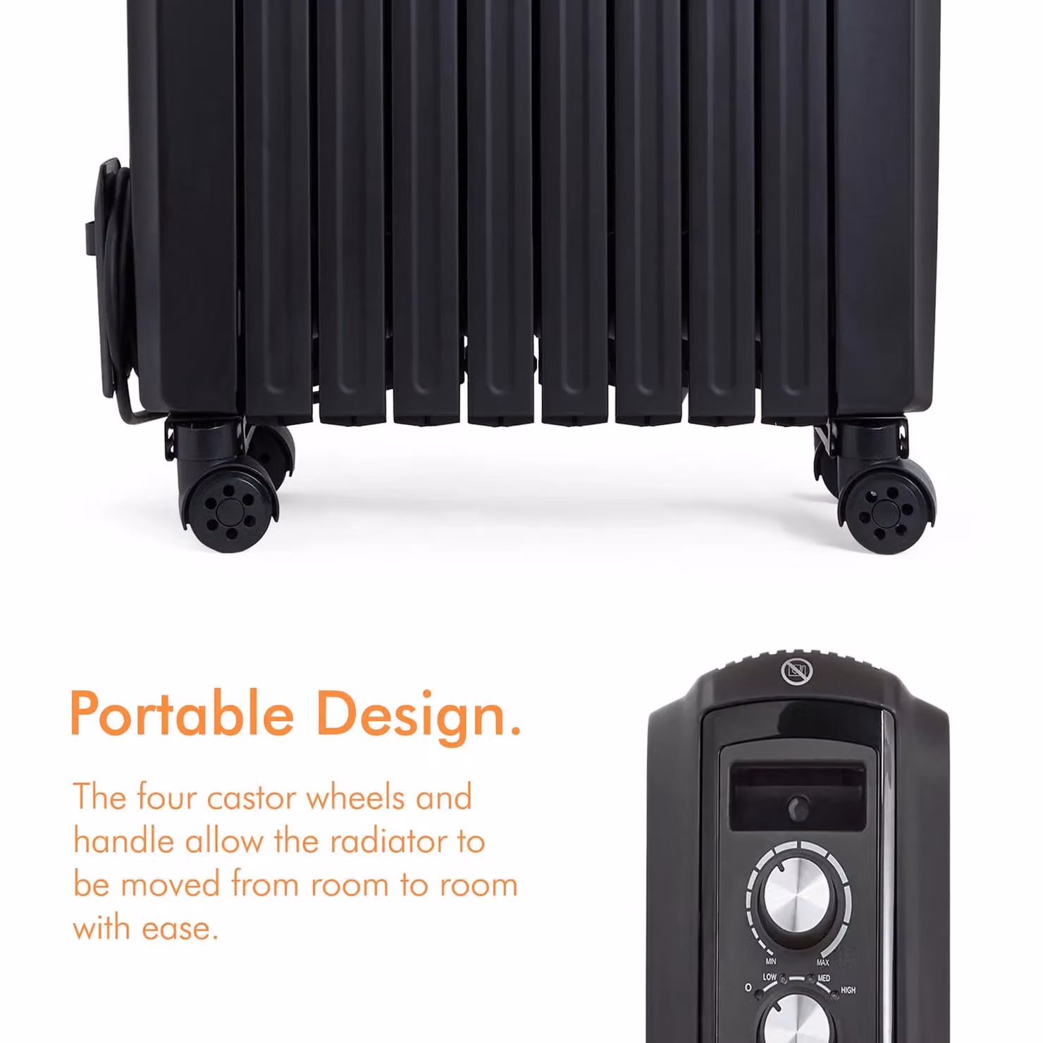 VonHaus 2000W Closed Fin Oil Filled Freestanding Radiator in Black – 6