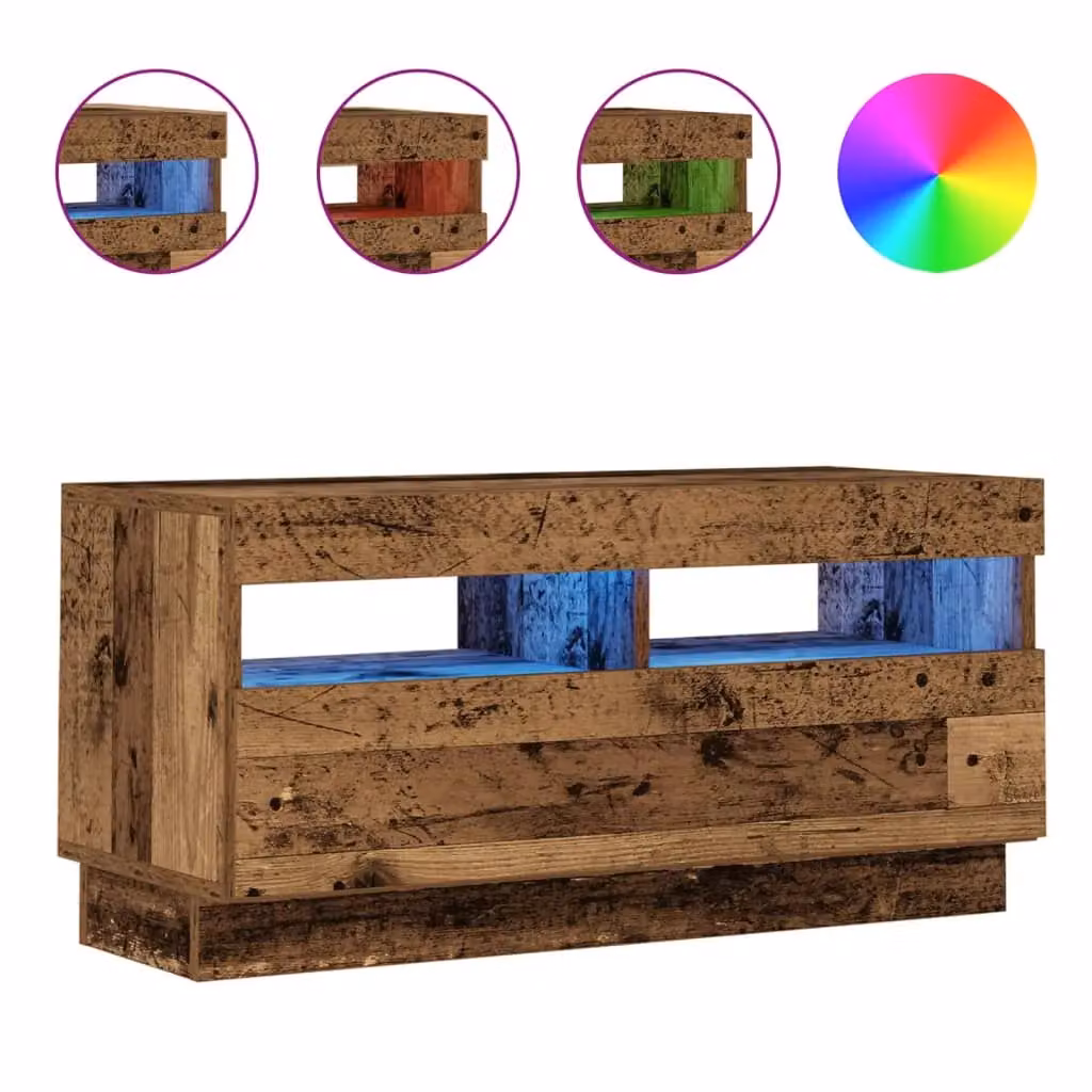 Berkfield Home Modern TV Cabinet with LED Lights in Old Wood Brown, W/D/H: 80 x 35 x 40 cm – 2