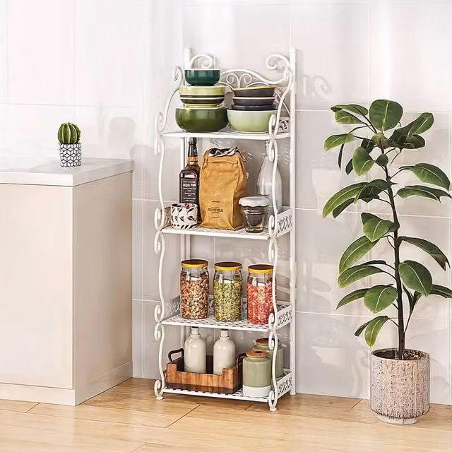 KORVIXA 4 Tier Folding Metal Shelving, White, W/D/H: 32 x 21 x 101 cm