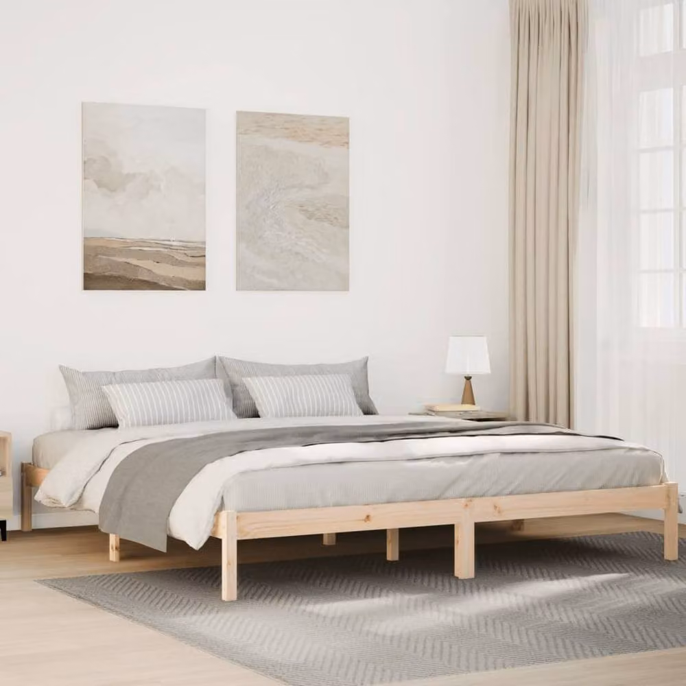 Berkfield Home Extra Long Solid Pine Bed Frame in Beige, W/D/H: 180 x 220 x 185.5 cm – 2