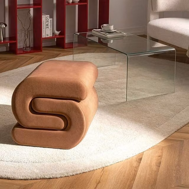 Wyld and Coco S-Shape Velvet Pouffe in Golden Brown