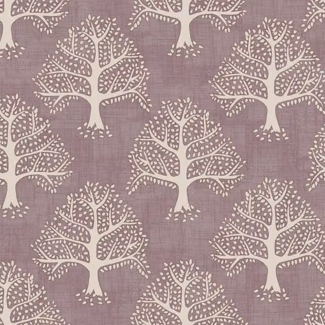 iLiv Great Oak Acanthus Floral Organic Cotton Fabric in Purple and Nature