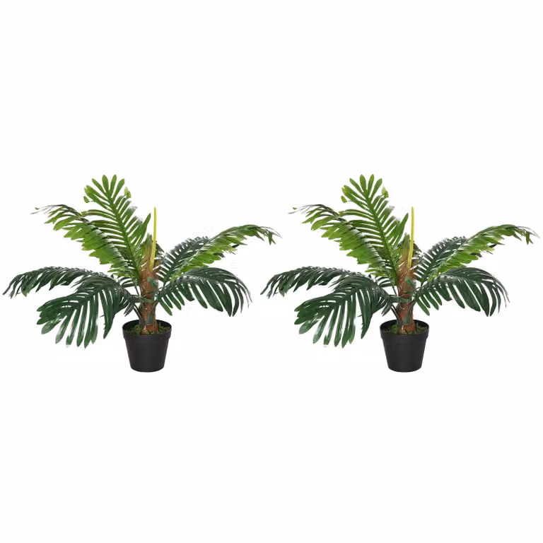 OUTSUNNY 2 Pack Green Artificial Palm Tree Tabletop Fake Plants in Pots, Height: 60 cm