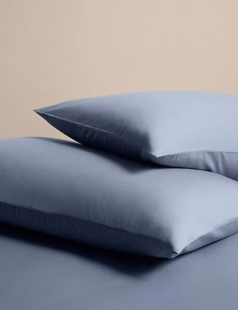 M&S 2 Pack Breathable Cotton Rich Plain Pillowcases in Dusty Blue