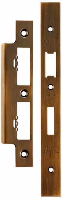 Loops Forend Strike and Fixing Pack for DIN Euro Sash and Bathroom Locks in Antique Brass – 2